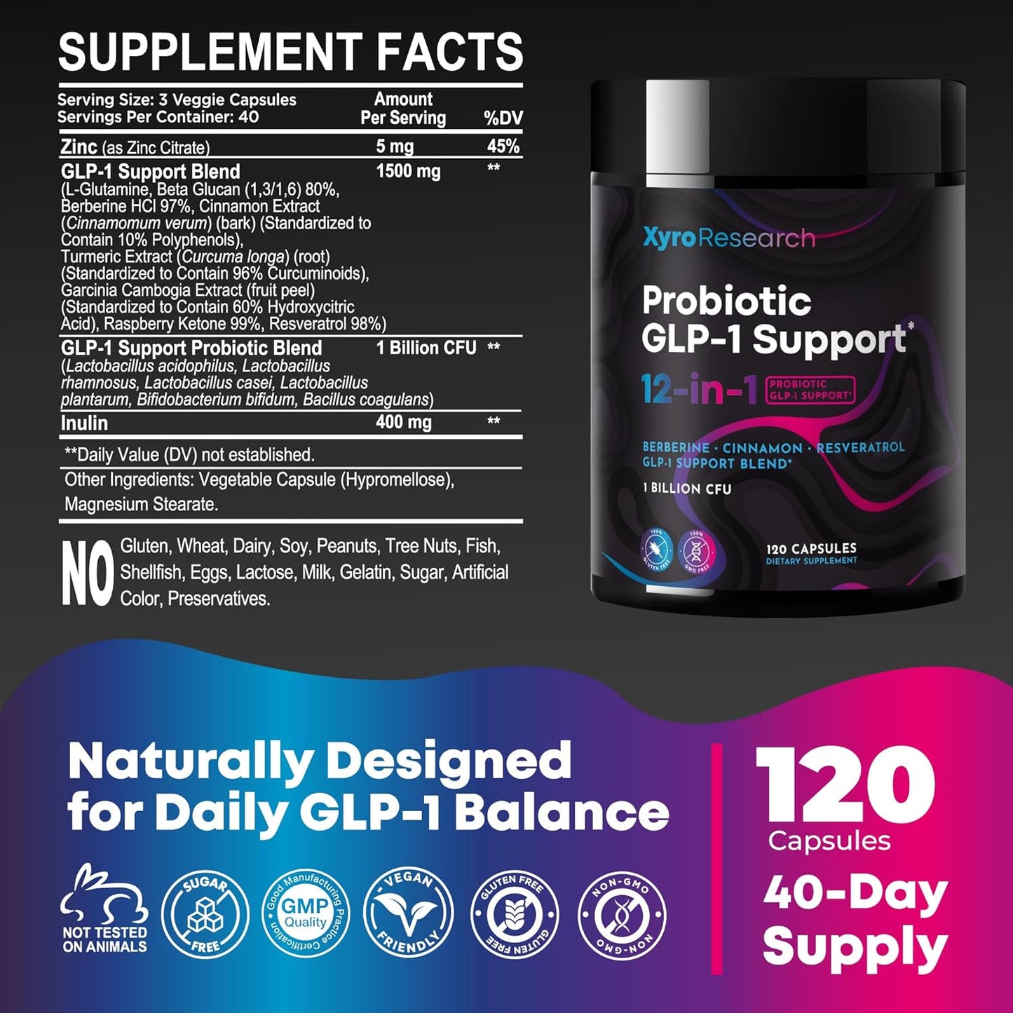 Xyro Research GLP-1 Support Probiotic Weight Loss Supplement